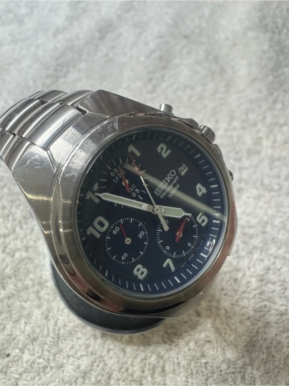Seiko Men's Chronograph Watch - Blue Dial, Silver Bracelet